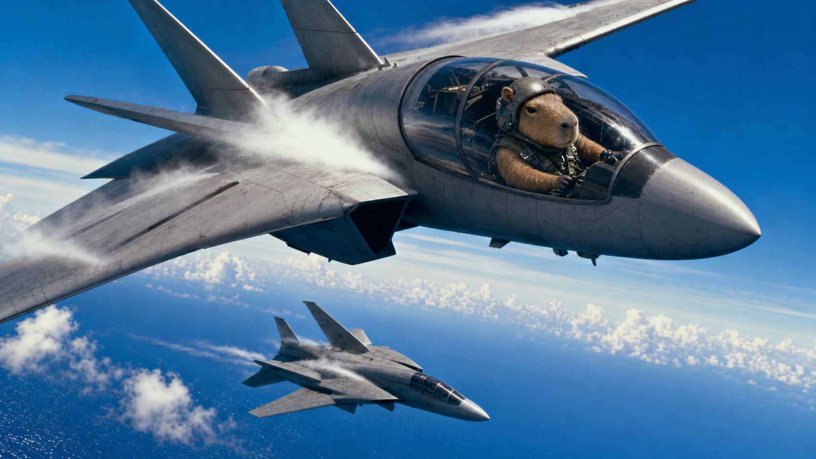 Chiguiro pilot flying inverted above another jet