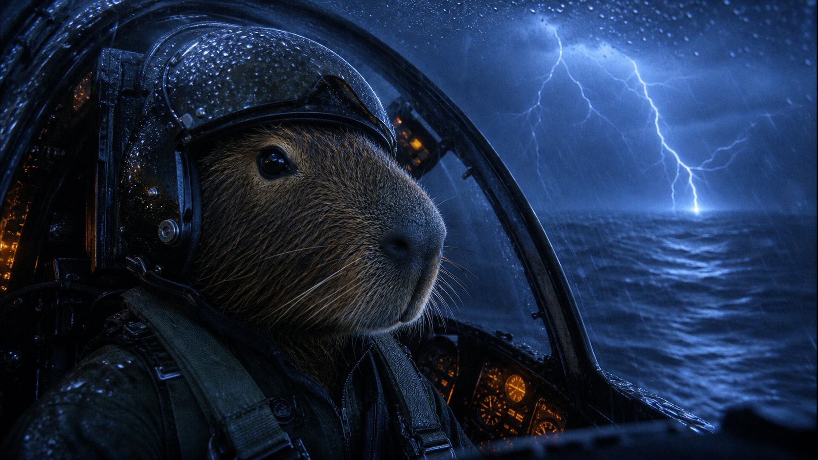 A chiguiro pilot flying through a lightning storm