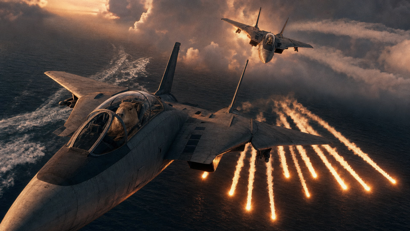 Chiguiro pilots in a dramatic overwater fighter engagement